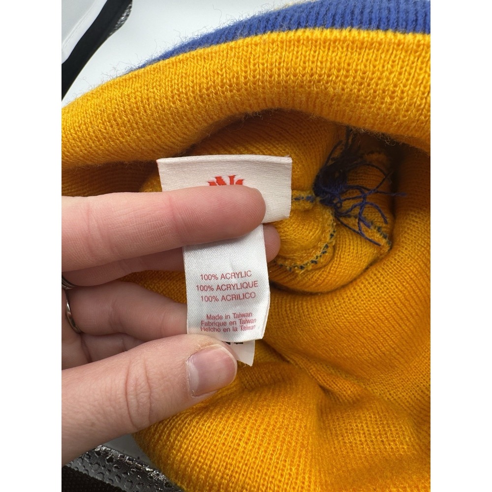 VTG‎ Mitchell & Ness Golden State Warriors Beanie Cap Unisex Blue Yellow Pom Pom - Picture 7 of 8